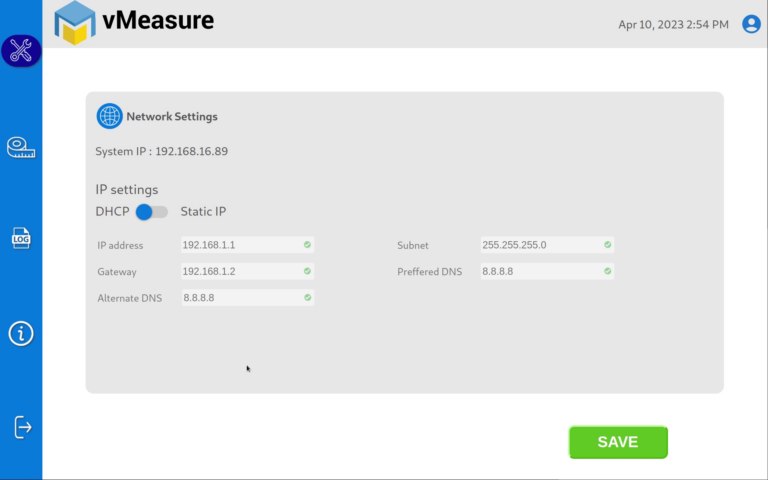 vMeasure Network settings