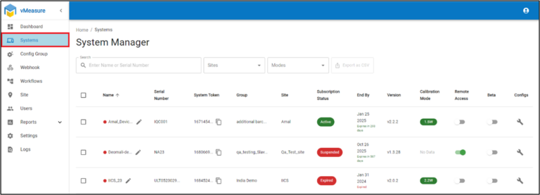 the systems tab